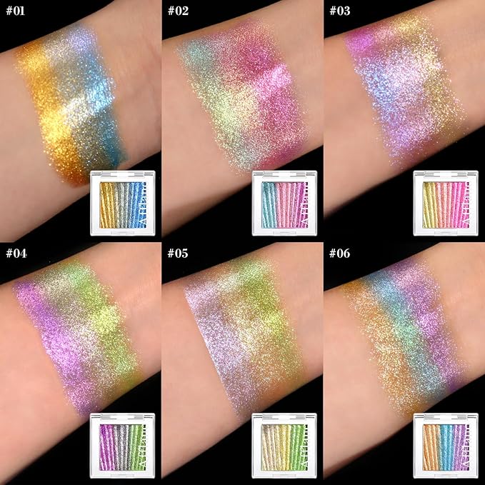 Half Magic Glitter Eyeshadow, Multi Glitter chameleon eyeshadow, 3 Color Gold-Blue-Purple Iridescent Holographic Cream Eye Shadow, #06
