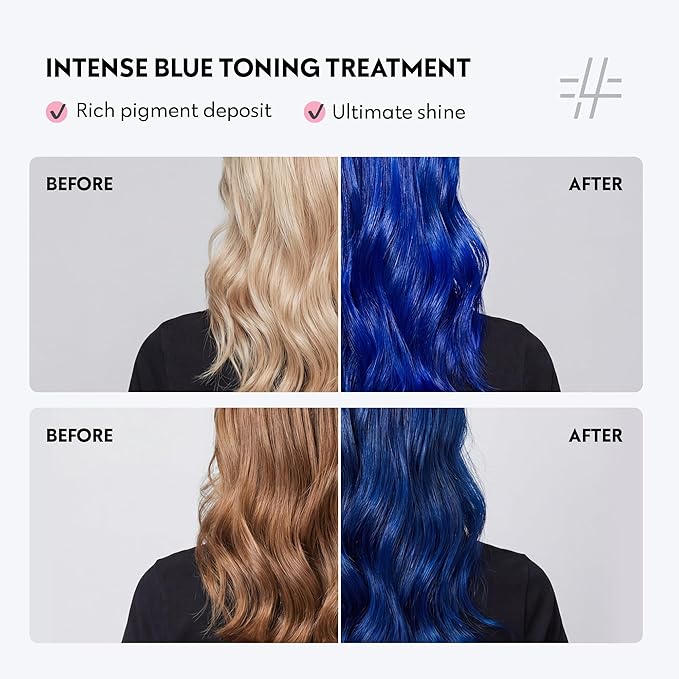 Four Reasons Color Mask INTENSE Blue (27 Colors) - Intensive Toning Treatment - Color Depositing Conditioner – Semi Permanent Blue Hair Dye for Lightened and Colored Hair– 100% Vegan, 6.76 fl oz