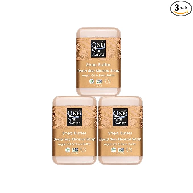 One With Nature Dead Sea Salt Shea Butter Soap 4oz 3-Pack – Purifying and Exfoliating Soap Bar with Dead Sea Minerals for Face & Body, for Men & Women