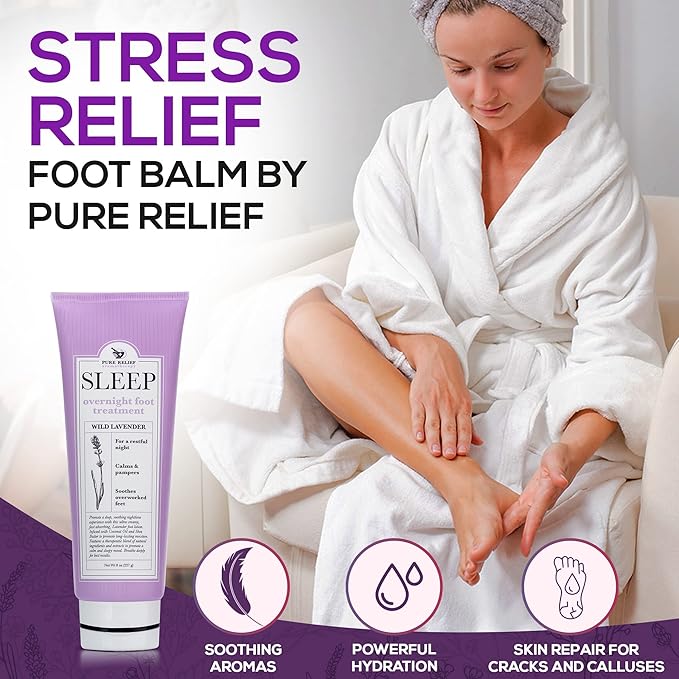 Pure Relief Relaxing Foot Lotion Moisturizer Cream For Dry Feet – Lavender Foot Care Cream W/Shea Butter, Aloe, & Coconut Oil – W/Soothing Scent, Pedicure Supplies, 8 Oz