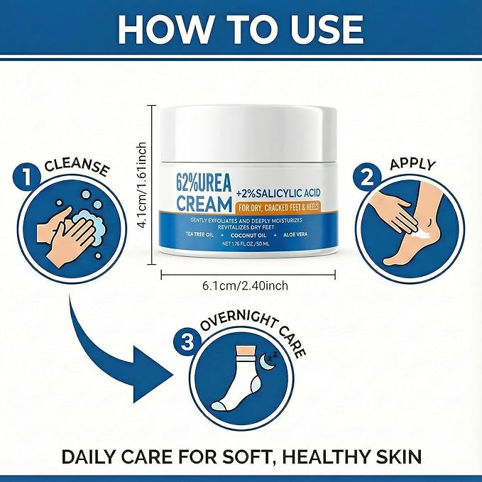Grospe Urea Cream 62% with 2% Salicylic Acid Foot Cream for Dry Cracked Heels Feet Intensive Callus Remover Exfoliating Hand Cream for Rough Knees Elbows Dead Skin Remover Moisturizer Lotion, 2 Pack