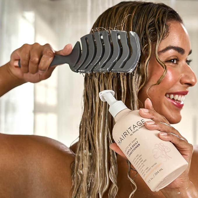 Hairitage Gentle Daily Moisture Conditioner Split End + Bond Strengthening for Dry, Damaged Hair with Jojoba Oil - Anti-Frizz, Hydrating, Ultra-Mild + Rich, Color Safe, Cherry + Amber Scent,13 fl. oz.