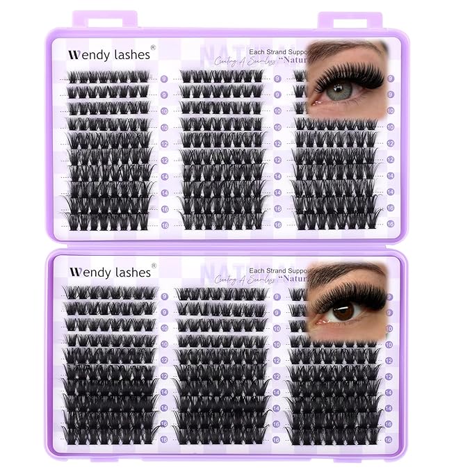 WENDY LASHES Clusters 80D+100D Eyelash Clusters 480PCS 9-16mm D Curl Natural Lashes Fluffy Wispy False Eyelashes DIY Cluster Eyelash Extensions