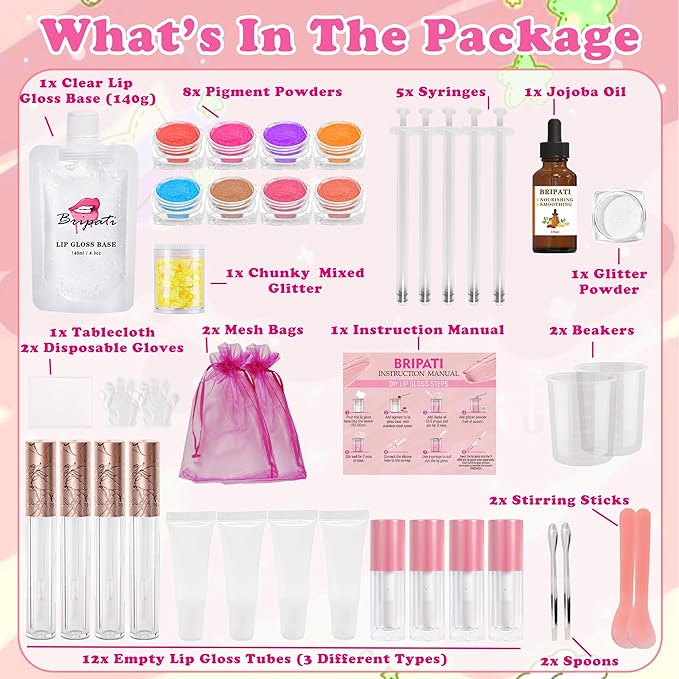 DIY Lip Gloss Making Kit, DIY Lip Glosses Set to Make Your Own Lip Stick, Fun Craft Makeup Lipglosses, All-Inclusive Moisturizing Handmade Lip Glaze Supplies Set for Beginner Women Girls