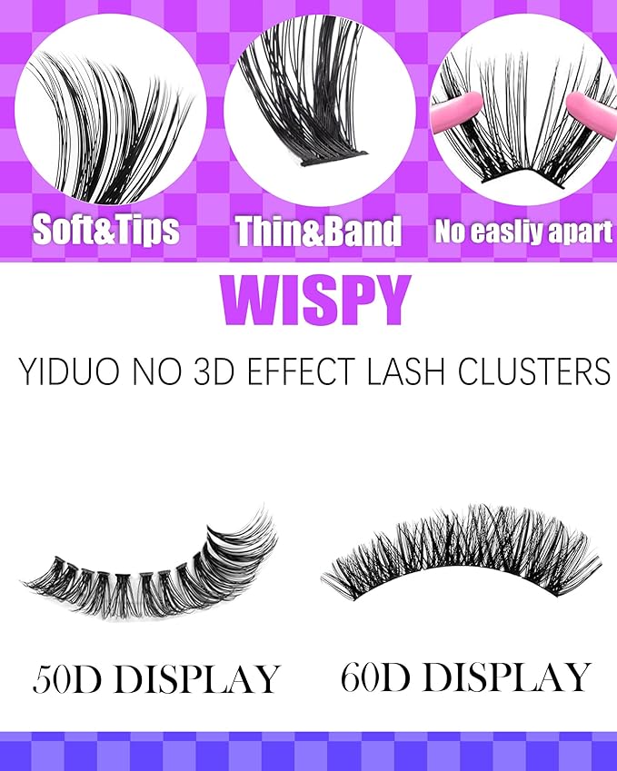 YIDUO Lash Extension Kit 30D+40D+50D+60D Cluster Lashes Extension 8-16mm, Wispy Individual Lashes with Bond,and Seal, Remover & Tweezers, DIY Eyelash Extensions for Beginners pestañas postizas