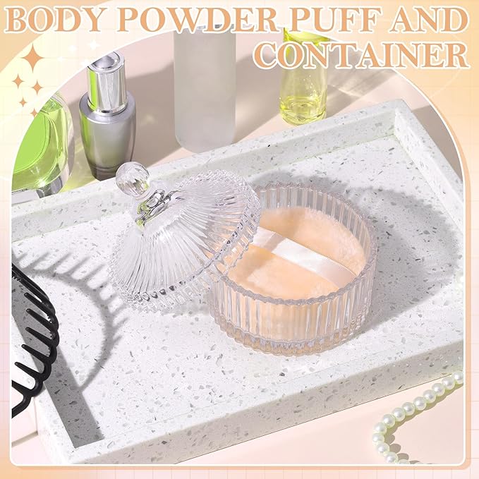 Large Body Powder Puff and Container, 3.54 Inch Women Powder Puff with Crystal Case for Dusting Powder, Beige