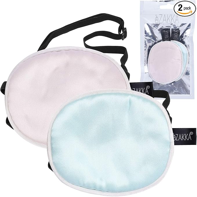 eZAKKA Silk Eye Patch for Adults Kids, 2PCS Eyepatch for Left Right Eye Lazy Eye After Surgery (M, Pink+Green)