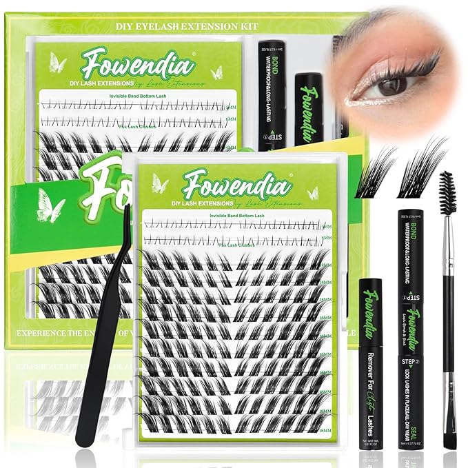 Fowendia Fox Cat Eye Lash Clusters D Curly DIY Lash Extension Kit Wispy Eyelash Clusters 8-18mm with Bond, Seal, and Remover - Invisible Band Lashes Clusters Cat Eyelashes Lower Lashes, Fairy Fox-Kit