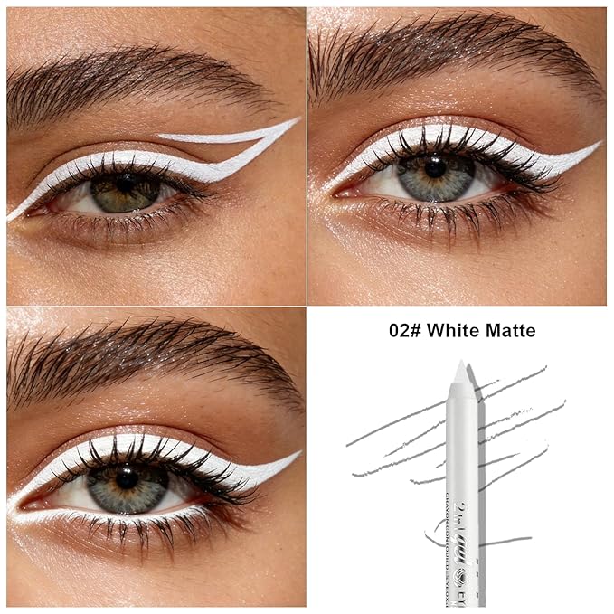 White Eyeliner Pencil,Smudge-proof Waterproof Long Lasting Eye Liner, High-Pigmented Smooth Creamy Formula for Mature Women, Eyes Makeup Pen Includes Sharpener-#02White