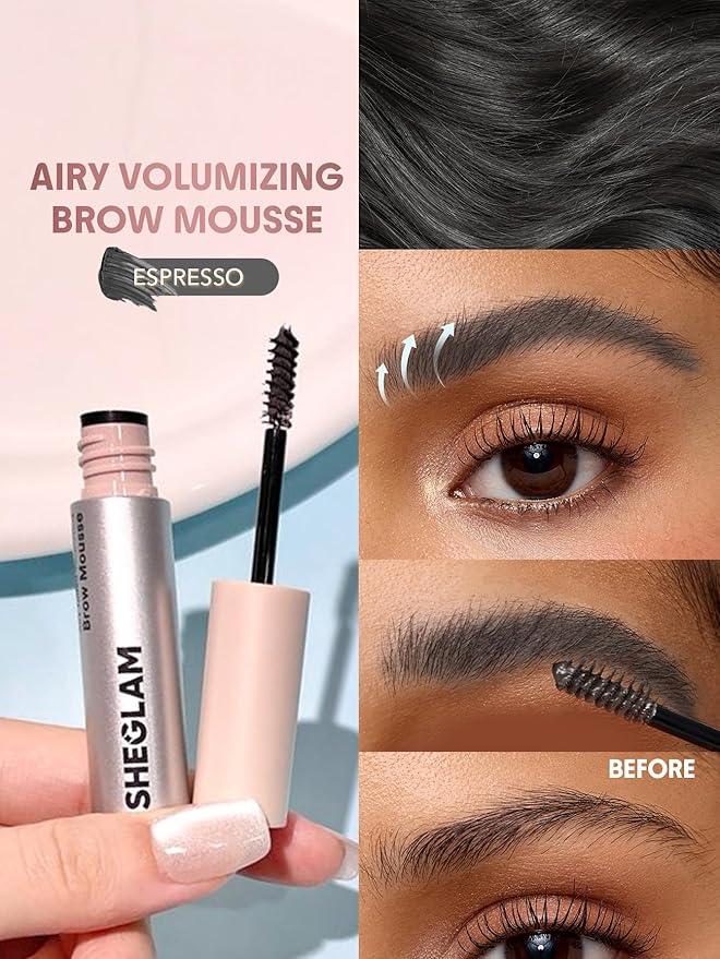 SHEGLAM Airy Tinted Volumizing Brow Mousse Eyebrow Cream Gel Highly Pigmented Shaping Filling Water Removal-Espresso