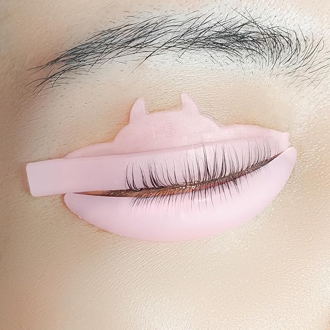 Libeauty Premium Lash Lift Rods, 4+1 Set with Lower Eyelash Shields, Reusable Soft Silicone Pads for Eyelash Curling & Lifting, Pink Monster Shape