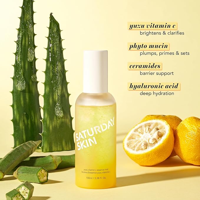 Saturday Skin Yuzu Vitamin C Essence Jelly Mist- Brightening Plumping Soothing Pore Refining - Encapsulated Ceramides Peptides - Korean Skincare Face Dual-Texture Mist Essence 100ml, 3.38 fl.oz.
