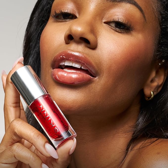 Luminous Crimson Lip Oil - Support Collagen Production, Smooth Lines & Soothe Dry Cracked Lips - Hydrating Clear Lip Oils - Improve Skin's Elasticity, Texture & Glow - Vitamin C & Manuka Honey