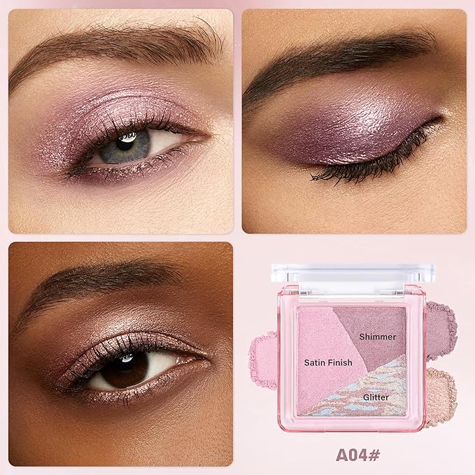 Eyeshadow Palette-Mini 3-in-1 Eye Shadow Powder Palettes Makeup-Matte&Shimmer Baked Eye Shadow for Women，paleta de sombras de ojos，Buildable Smooth Silky Waterproof for Daily Looks，04 Mauve Lavender