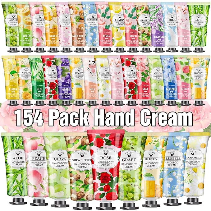 VISCOO 154 Pack Hand Cream Gifts Set for Women, Teacher Appreciation Gift / Graduation Gifts, Moisturizing Mini Hand Lotion Travel Size for Dry Cracked Hands, Birthday Gift