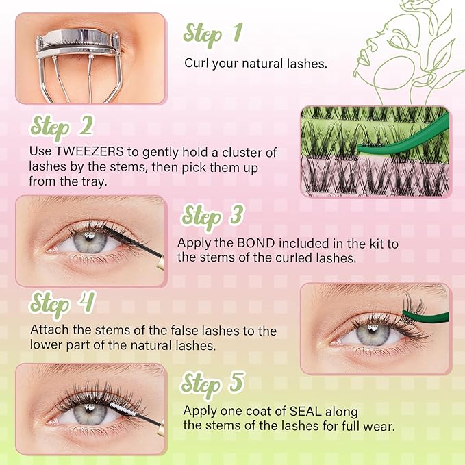 KEYYOU Angel lash Clusters Kit Lash Extension Kit C Curl 144Pcs Eyelash Extension Kit Wispy Natural Invisible Band Lash Kit with Waterproof DIY Lash Extension Kit at Home(Angel-D-8-18MIX)