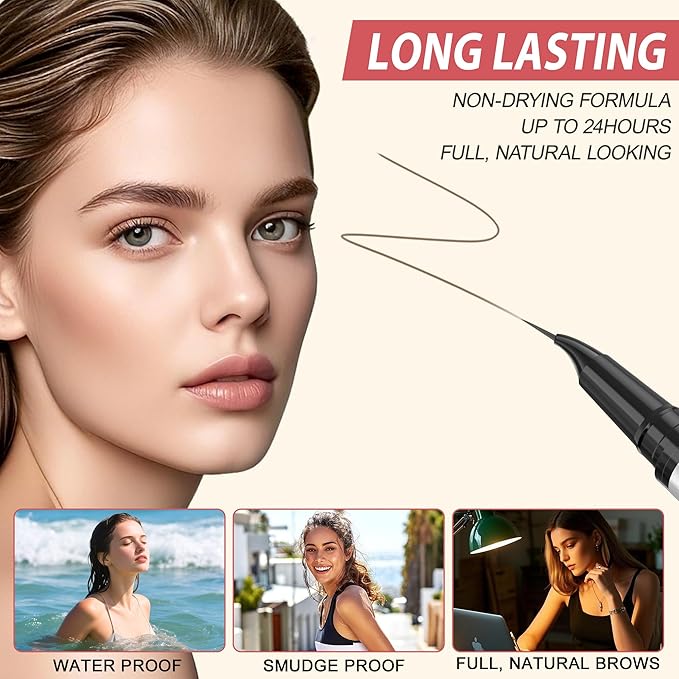 LAVONE Hair-Like Eyebrow Pen Makeup kit, Eyebrow Pencils for Women with Waterproof Microblading Eyebrow Pencil, Eyebrow Pomade, Eyeliner and Eyebrow Brush, Create Full, Natural Brows, DP Dark Brown