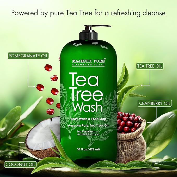 Majestic Pure Tea Tree Body Wash - Formulated to Combat Dry, Flaky Skin - Soothes, Nourishes and Moisturizes Irritated, Chapped, Problem Skin Areas - (Packaging may Vary) -16 fl. oz.