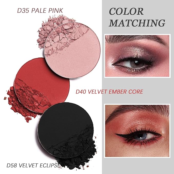 Refillable Eyeshadow Palette - Matte/Glitter/Duo-Chrome Pressed Powder & Cream Formula, Neutral/Shimmer/Smokey Multichrome, Travel-Friendly Iron Pan Refills (Matte, D58)