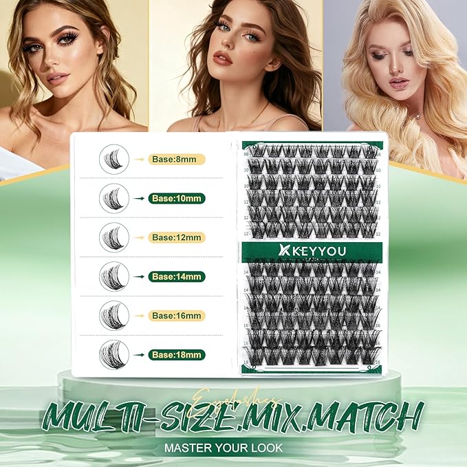 Lash Clusters,96 Pcs Cluster Lashes D Curl 10mm DIY Lash Extensions Eyelash Clusters,KEYYOU Volume Wispy Individual Lashes Soft&Comfortable Easy DIY at Home(Y07,D-10mm)