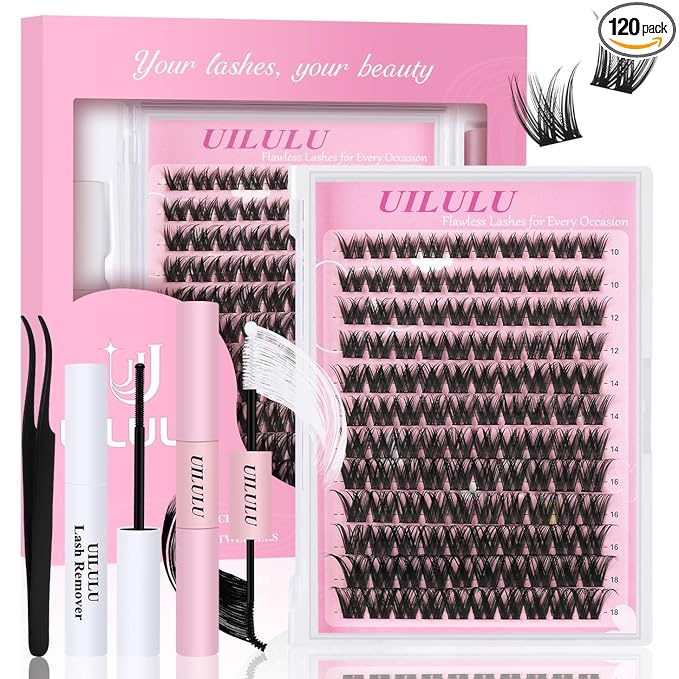 Wispy Lash Clusters Kit 10-18mm Mix D Curl Eye Lashes Wispy Lash Cluster False Eyelash Clusters DIY Lash Extension Kit with Lash Bond & Seal, Lash Glue Remover, Lash Tweezers(U13 Lash Kits)