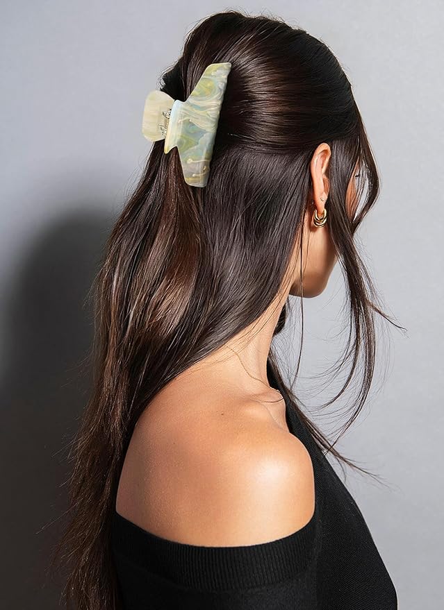 2 Pack Large Acrylic Hair Claw Clips for Women - 4.3 Inch Strong Hold Nonslip Hair Clips Big Claw Barrettes for Thick Thin Hair, Cute Durable Jaw Clips for Women Girls