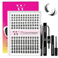Manga Lash Clusters Kit DIY 144Pcs Fairy Eyelash Clusters Natural Lashes Kit with Anime Lash Clusters Bond and Seal, Remover and Tweezers for Invisible Band Eyelash Extensions Kit(D-Mix8-16mm)