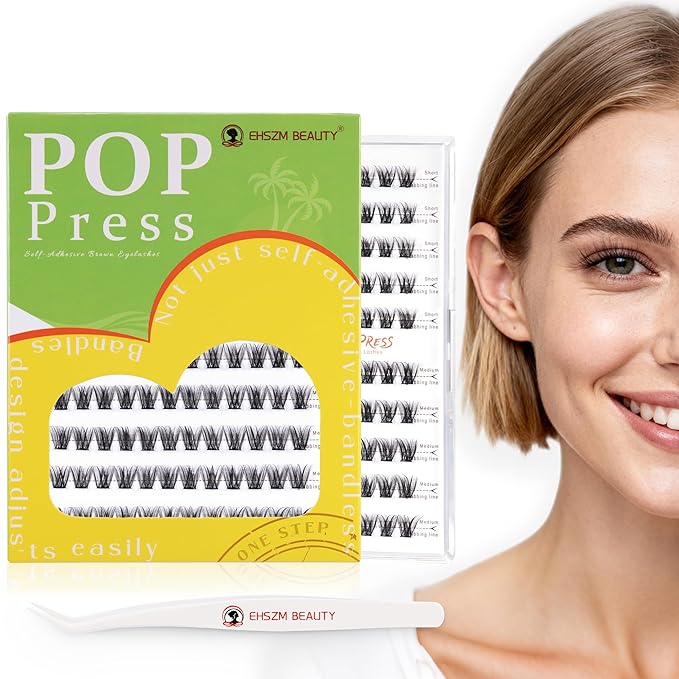 POP PRESS 10-12mm Go-To 2-in-1 Self-Adhesive Lash Clusters Kit, 1-Minute Pre-Glued Press-On, All-Rounder Tapered Tips, Includes Tweezers, All-Day No-Fall, Ideal for Everyday Runs
