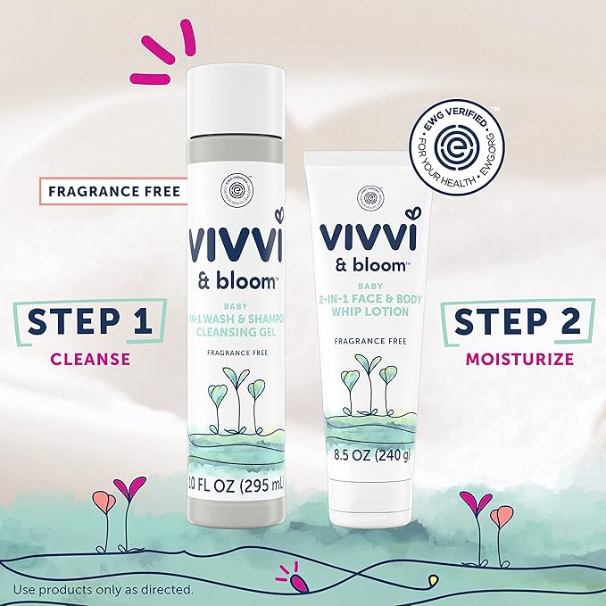 VIVVI & Bloom 2-in-1 Baby Lotion, Face and Body, for Delicate & Sensitive Baby Skin, Hypoallergenic Lotion, Fragrance Free, 8.5 oz (Pack of 1)