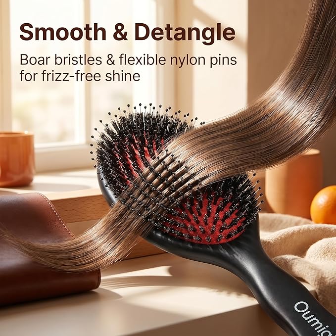 Boar Bristle Hair Brush Since 1965 British Craftsmanship, Handmade Natural Wood Slick Back Hairbrush, Gentle Detangling Smoothing Women Men Kids Curly Thick, Fine Hair