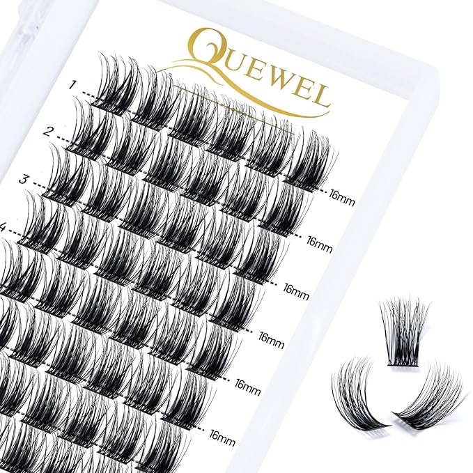 QUEWEL Cluster Lashes 72 Pcs Wide Stem Individual Lashes C/D Curl 8-16mm Length DIY Eyelash Extension False Eyelashes Soft for Personal Makeup Use at Home (natural02-C-16)