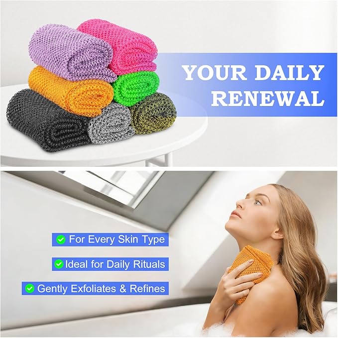 African Net Sponge - Deep Exfoliating Body Scrubber - Ultra Long African Net Sponge Reaches All Back Areas, Gently Buffs Away Dry Flaky Skin for a Renewed Feel, Home Spa Experience（Orange）