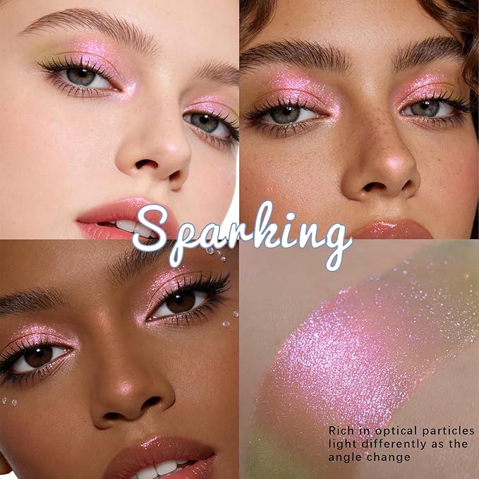 Noerrors Bronze Gold Pink Duochrome Glitter Eyeshadow, Multichrome Shimmer Holographic Creamy Metallic Eyeshadow, Half Magic Sparkling Iridescent Mermaid Eye Brightener Makeup Palette Rave Accessories