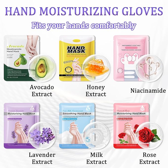 Hand Mask Moisturizing Gloves 12 Pack,Hydrating Hand Mask for Women,Soft Gloves for Dry Cracked Skin