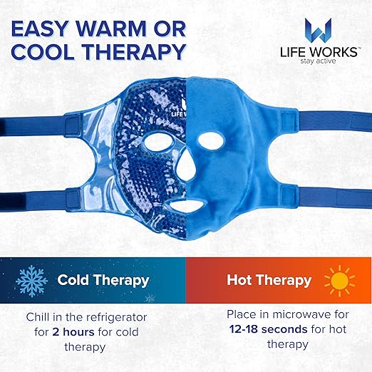 LIFE WORKS Gel Bead Face Mask, Cooling Eye Mask for Puffy Eyes and Headache, Hot or Cold Face Pack for Migraine Relief, Reusable Cold Wrap for Eyes, Cheeks, Forehead, and Nose