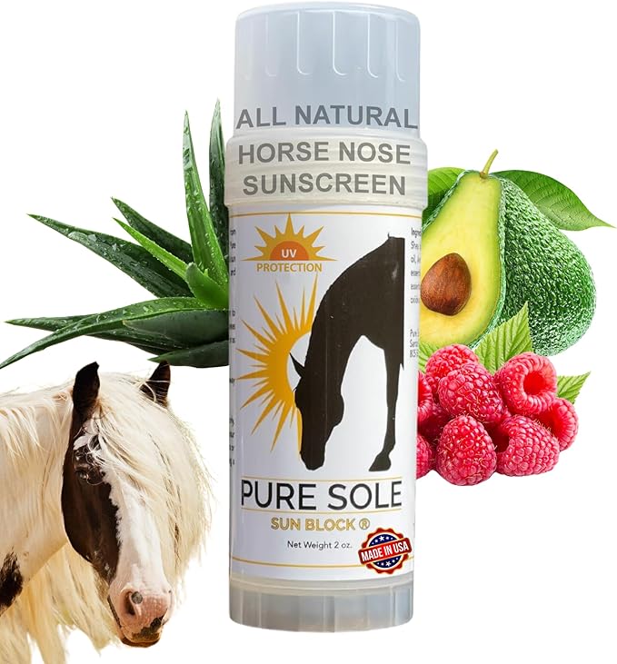 Sunscreen for Horses – Pure Sole Sun Block Cream | Protects Sensitive Pink Skin from Sun, Windburn & Snow Glare | Natural Non-Nano Zinc Oxide & Moisturizing Ingredients | Year-Round Use | 2 oz Stick