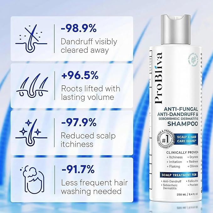 ProBliva Balanced Antifungal Shampoo – Scalp Treatment for Seborrheic Dermatitis, Dandruff, Flakes, Itch & Dryness – Zinc Pyrithione 1% & Salicylic Acid 2% Dual-Action for Fungus & Buildup (8.4 fl oz)