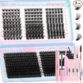 YIDUO 5 Styles Eyelash Clusters Kit 80D 100D Volume Wispy Individuals lash Extensions Kit, Volume Studio Effect, Fake Eyelashes 500Pcs All-in-1 Pack with Glue |Tweezers |Removers |Brush