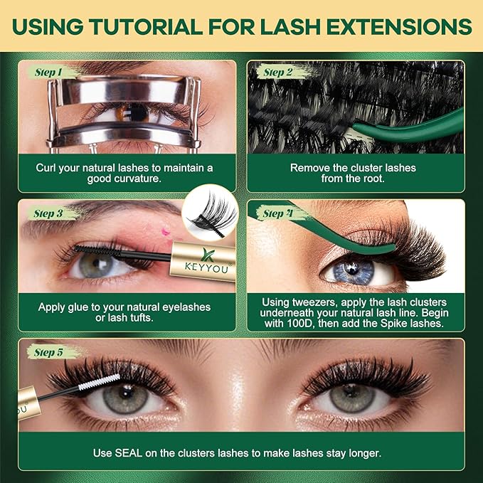 KEYYOU Lash Clusters 280Pcs Lash Spikes Eyelash Clusters Volume Individual Lashes DIY Spiky Lash Extension Cluster Eyelash Extensions(100D&Spikes-D-12-20MIX+13-21MIX)