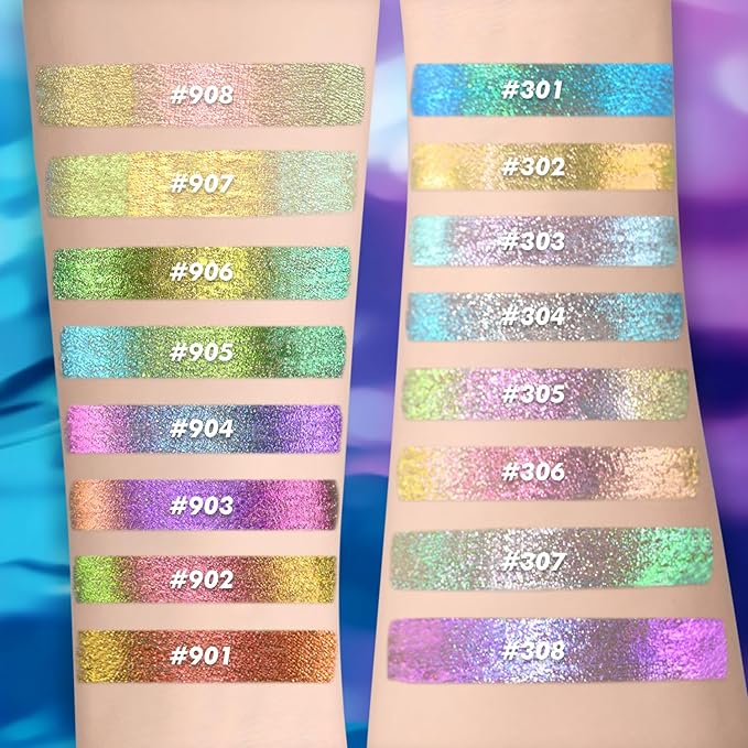 CHARMACY Multichrome Liquid Eyeliner, Glitter Chameleon Liquid Eyeshadow Eyeliner Makeup,High Pigmented with Waterproof &Smudge Proof Formula,Longwearing,Ultra-Fine Tip,PALE PINK YELLOW 908