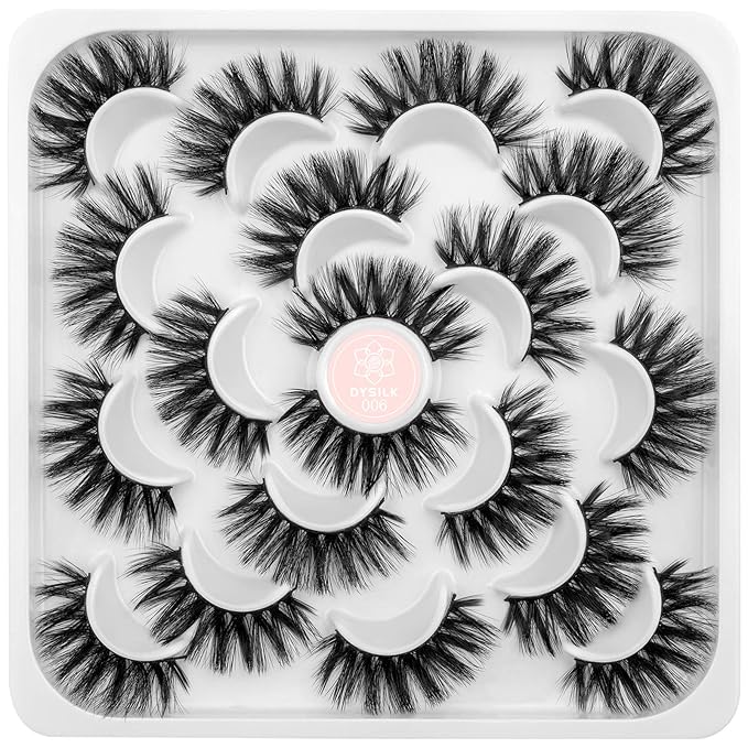 DYSILK 7 Pairs 8D Lashes Faux Mink Eyelashes Wispy Fluffy Natural Look False Eyelashes Long Lashes Pack Mink Lashes Soft Reusable Eye Lashes