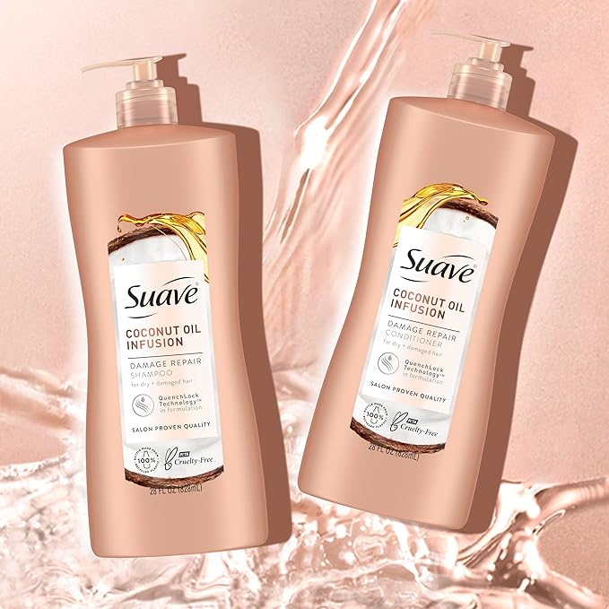 Suave Coconut Oil Damage Repair Shampoo, for Normal, Dry and Damaged Hair, with Pure Coconut Oil Infusion, 28 oz Pack of 4