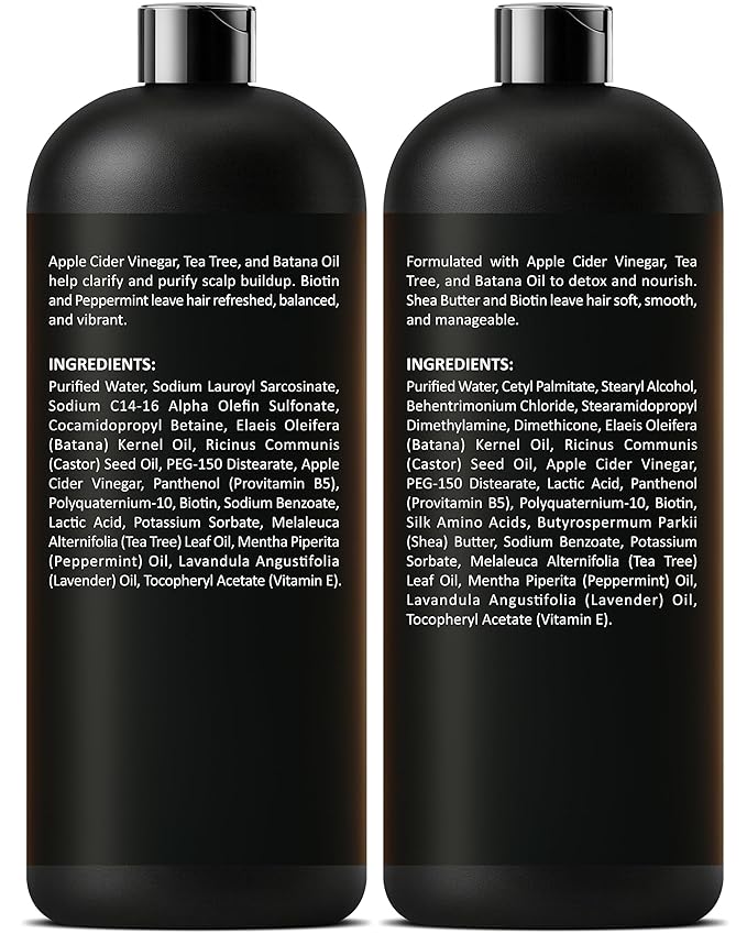 INFINA ESSENTIALS Apple Cider Vinegar Shampoo and Conditioner Set | Clarifying & Detoxifying for Oily Scalp | 16 fl oz Each | with Batana Oil, Biotin & Tea Tree Oil | Men & Women | Made in USA