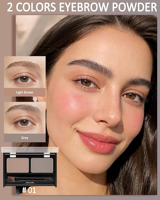 Eyebrow Powder Makeup Kit - Light Brown+Grey, 2 Color Eye Brow Powder Palette Waterproof Long-Lasting Brow Filler, Lightweight, Easy Blend, Natural Full Look with Brush, maquillaje para cejas-01