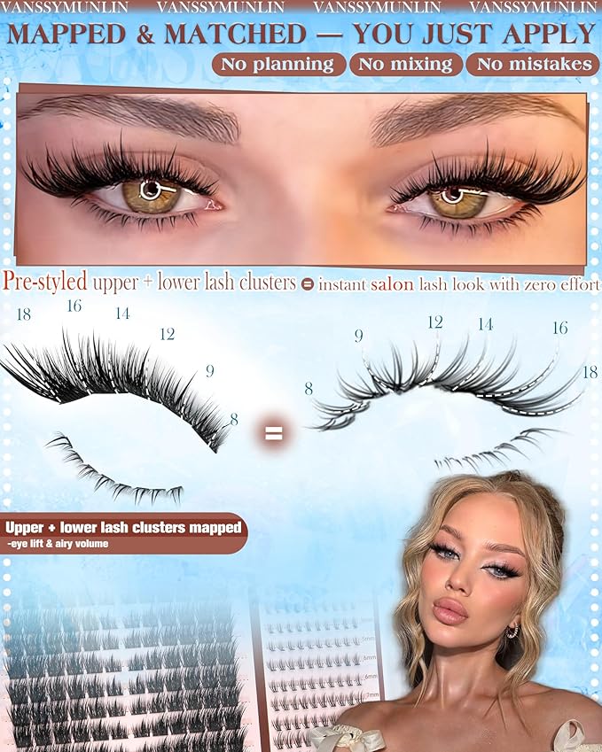 Manga Spikes Lash Clusters Kit with Remover with Bottom Lashes Wispy Cluster Eyelash Extensions Kit CD Curl Wide Eyelashes Clusters DIY Fox Eye Individual Lashes Volume Waterproof Lash Extension