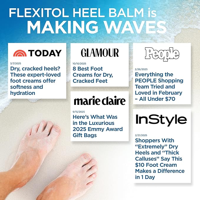 Flexitol Heel Balm, Cracked Heel Cream & Foot Balm, Intensive Hydration for Dry, Rough Feet & Heels, Urea-Based Moisturizing Cream, 4 oz Tube