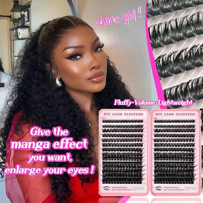 Manga Lash Clusters, 392 Pcs Fluffy Cluster Eyelash Extensions 150D+150D D Curl Individual Wispy False Eyelashes DIY Lash Extension (Volume Lash Clusters 10-18mm)