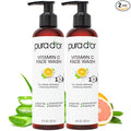 PURA D'OR Vitamin C Face Wash (8oz x2 = 16oz) Antioxidant Rich Facial Cleanser For Radiant Glow & Even Skin Tone - Gentle, Refreshing, Nurturing, Hydrating, Sulfate & Paraben Free Formula