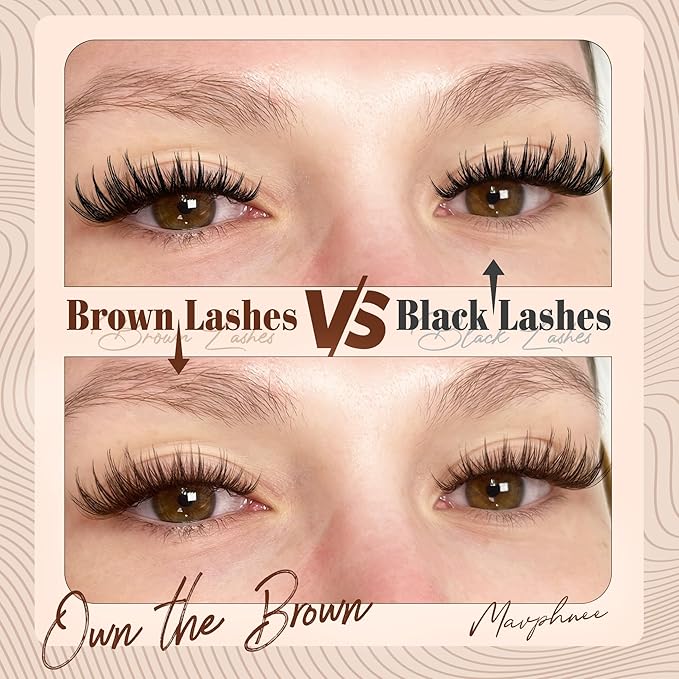 Mavphnee Brown Lash Clusters Wispy Eyelash Extensions Natural Lashes Extensions Pestañas Postizas Spiky Manga 8-16MM Individual Lashes with CC Curve, For Edge Girl