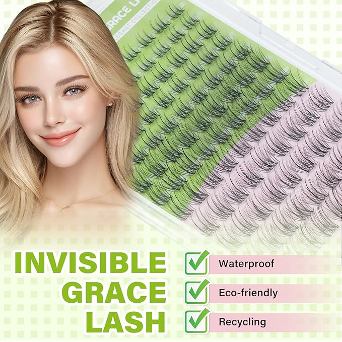KEYYOU Lisbon Lash Clusters Fairy Eyelash Extension C Curl 96Pcs Eyelash Extension Wispy Natural Invisible Band Lash with Waterproof DIY Lash Extension at Home(Lisbon-C-8-16MIX)